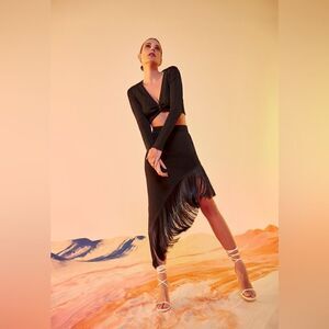 PAOLA BERNARDI Hanne Knit Fridge Skirt In Fushcia size Small NWT$518
